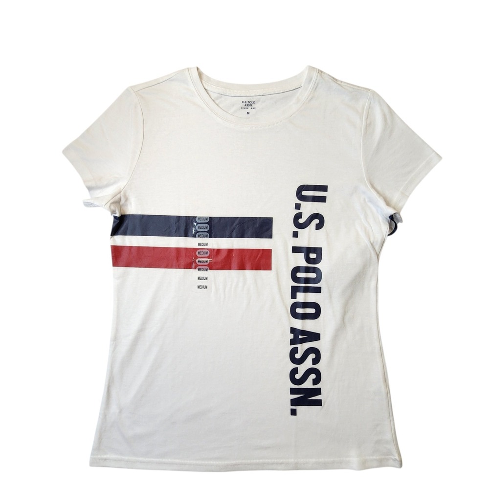 U.S. Polo Assn. Shirt Womens T-shirt Short Sleeve Graphic Top, Size M, White NWT